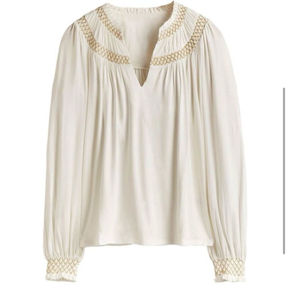 Boden Smocked Yoke Metallic Top size 10